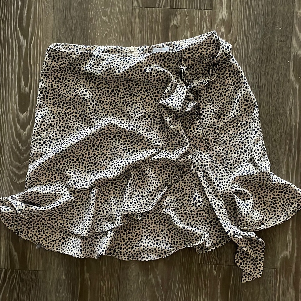 Tan and Navy polka dot skirt with tie on side